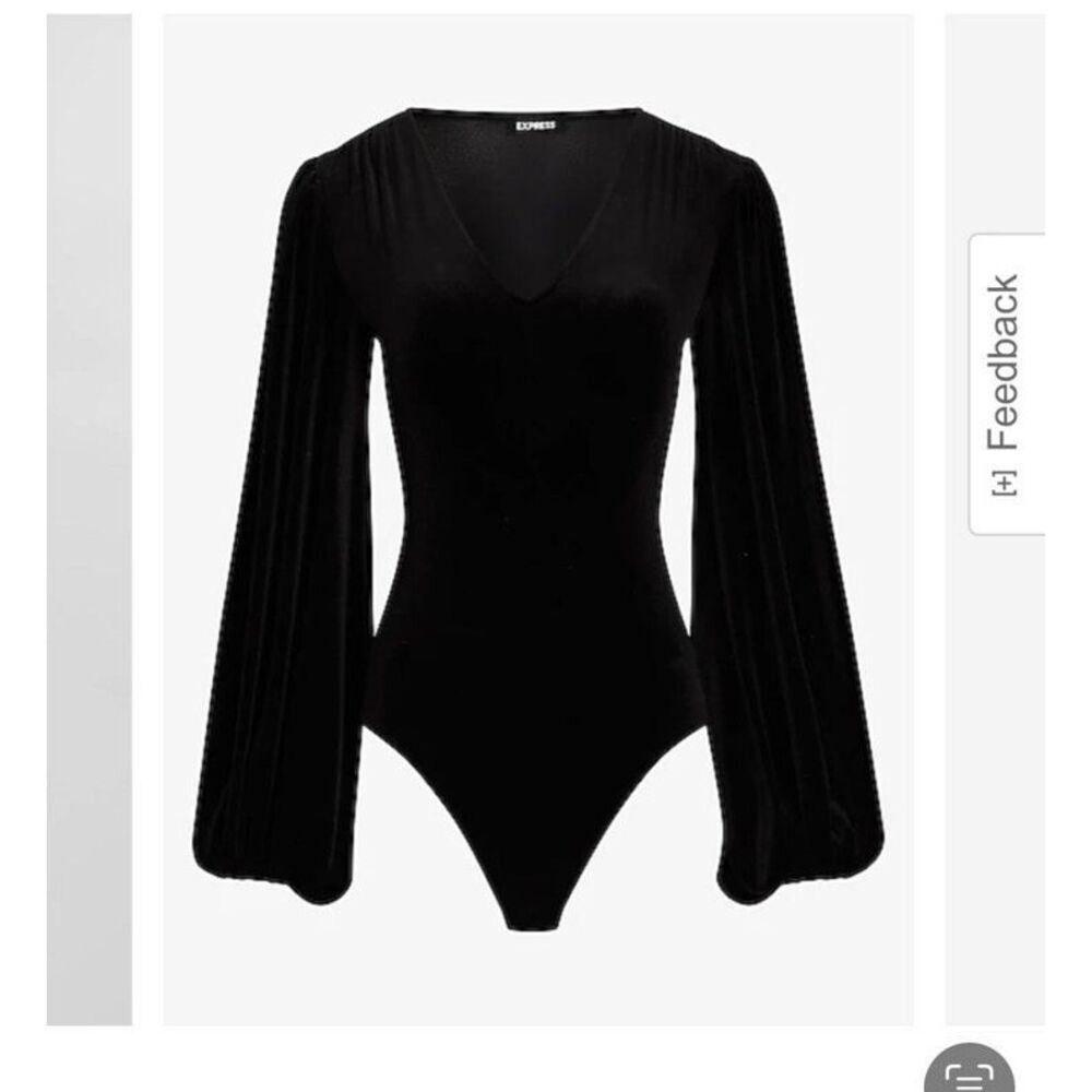 Express Black Velvet V-Neck Puff‎ Sleeve Bodysuit - Women’s S